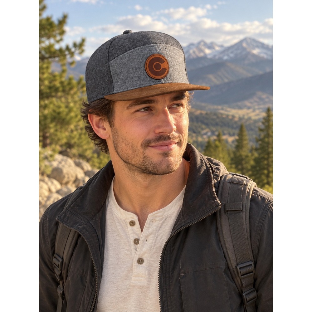Aksels Colorado Snapback Hat Grey Wool Brown Suede Brim 905-C-LTHR Mens Cap